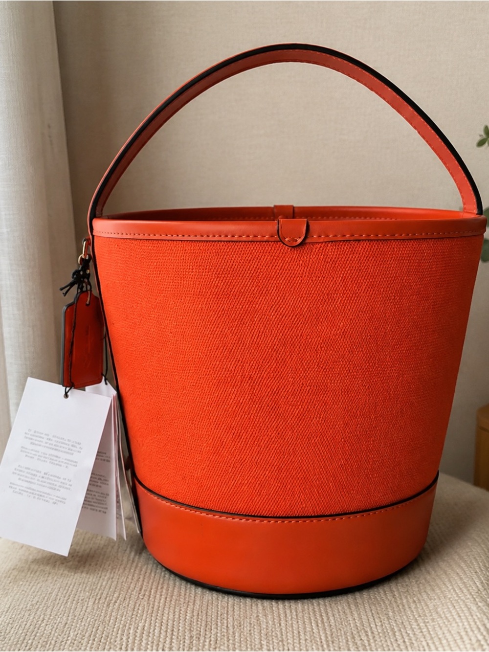 Coach Orange Bucket Shoulder Bag with Gold Jack-O'-Lantern Face - Picture 4 of 4